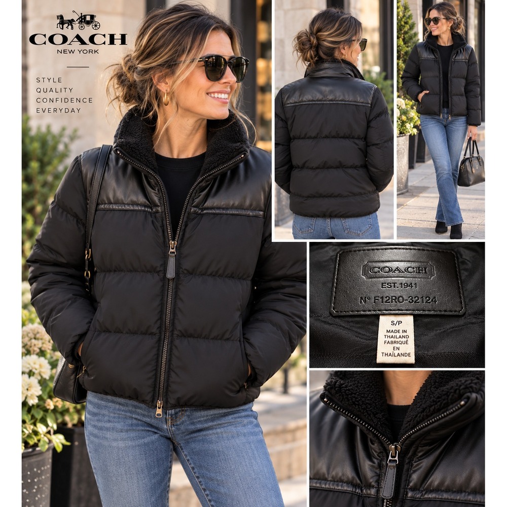 Coach Women's Black Puffer Jacket Size S/P Quilted Winter Coat F12RO-32124